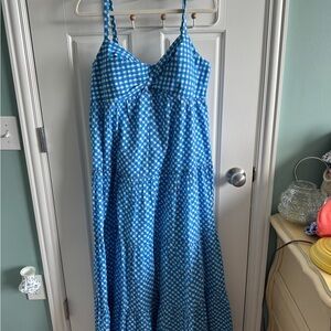 Blue and White Gingham Maxi Dress